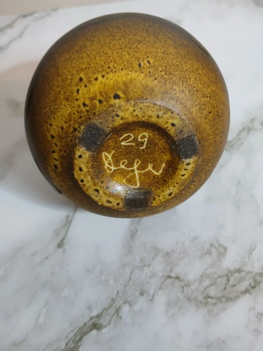 Mid-Century Maigon Daga Rustic Drip Glaze in Yellow & Brown Bud Pot